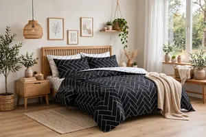 Black Herringbone Duvet Set - 6x6/6x7 - Nordic - 6PCS - New