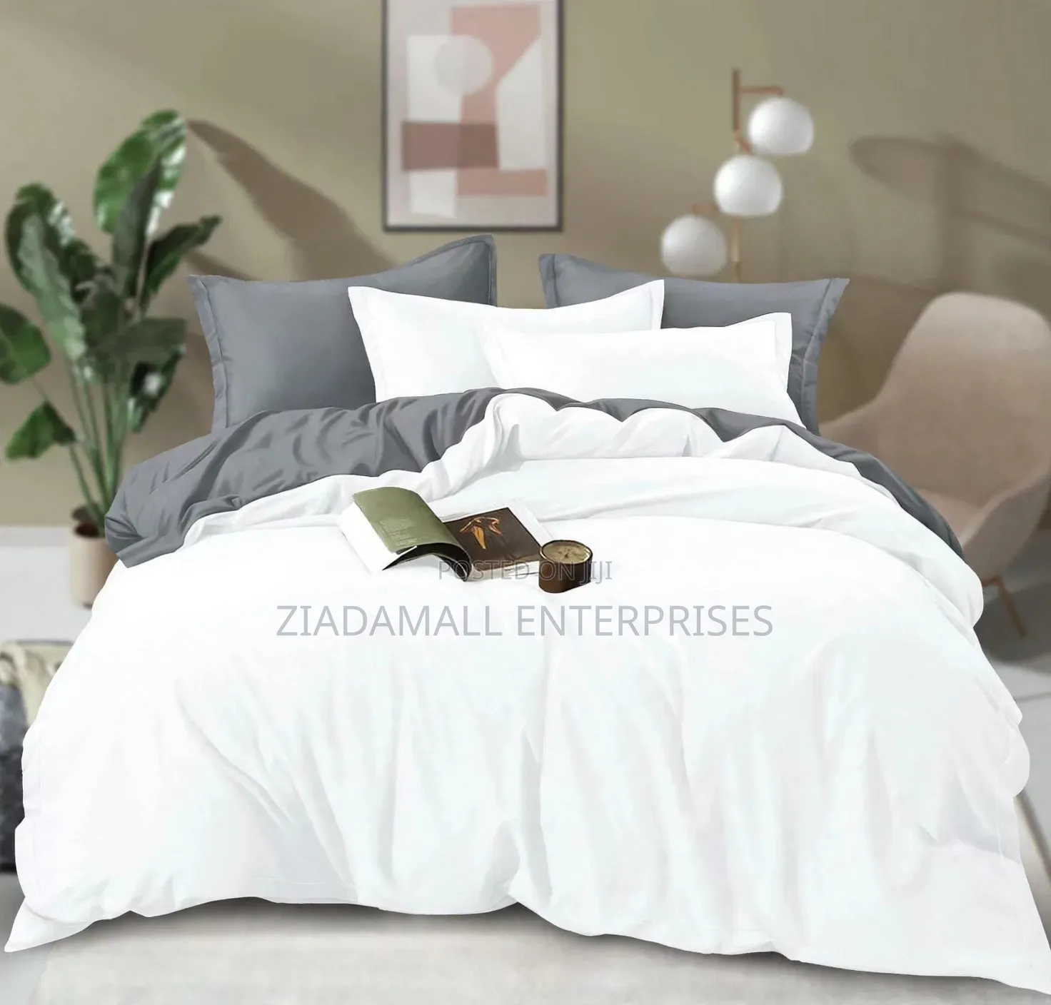 White Grey Double Sided Duvet Set - 6x6 & 5x6 - 4PCS - New
