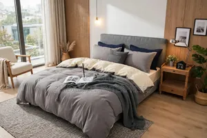 Grey Beige Double Sided Duvet Set - 6x6 & 5x6 - 4PCS - New