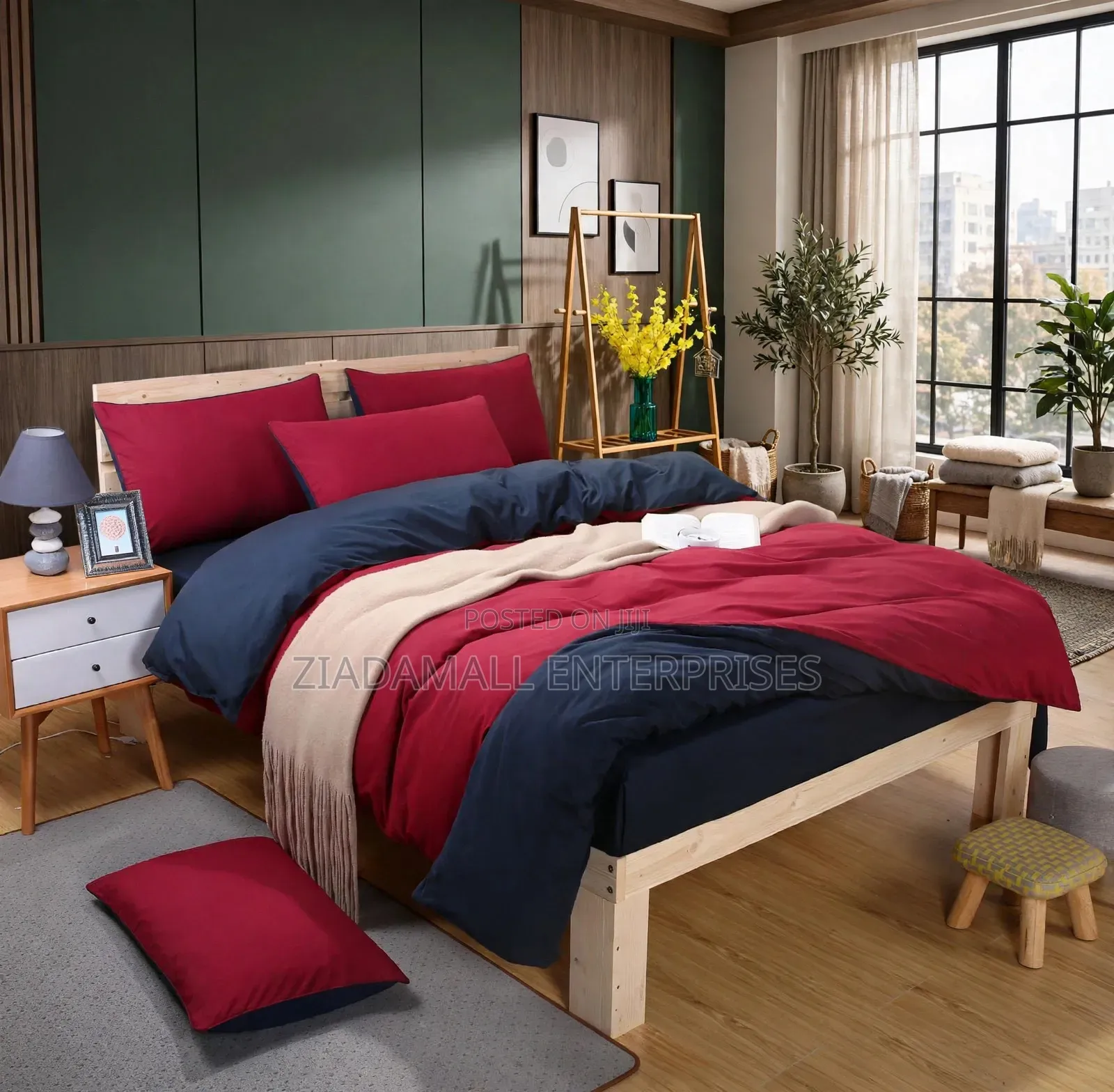 Maroon Navy Double Sided Duvet Set - 6x6 & 5x6 - 4PCS - New