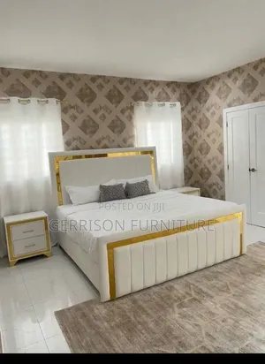 Luxury 6x6 Gold Panel Bed + 10" Mattress + 2 Bedside Drawers