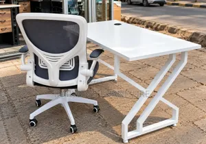 Metallicwhite Black Grommets Table and Strong Mesh Chair
