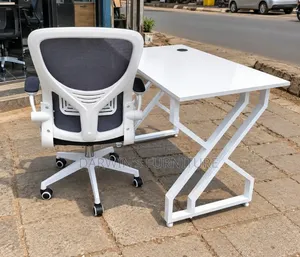 Metallicwhite Black Grommets Table and Strong Mesh Chair