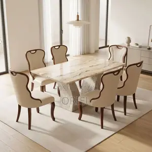 6-Seater Marble Dining Table Set – Modern Dining Room Furniture