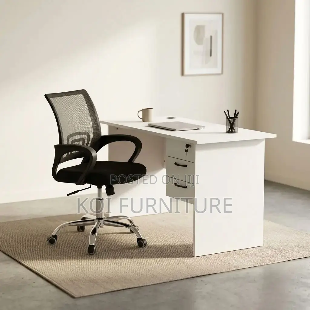 Office Combo : White 1.2M Office Study Desk + Chair