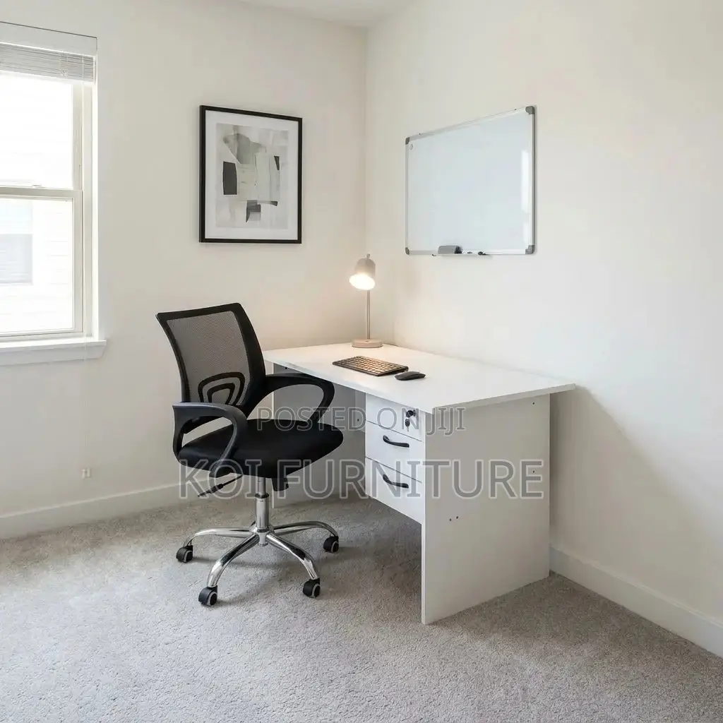 Office Combo : White 1.2M Office Study Desk + Chair