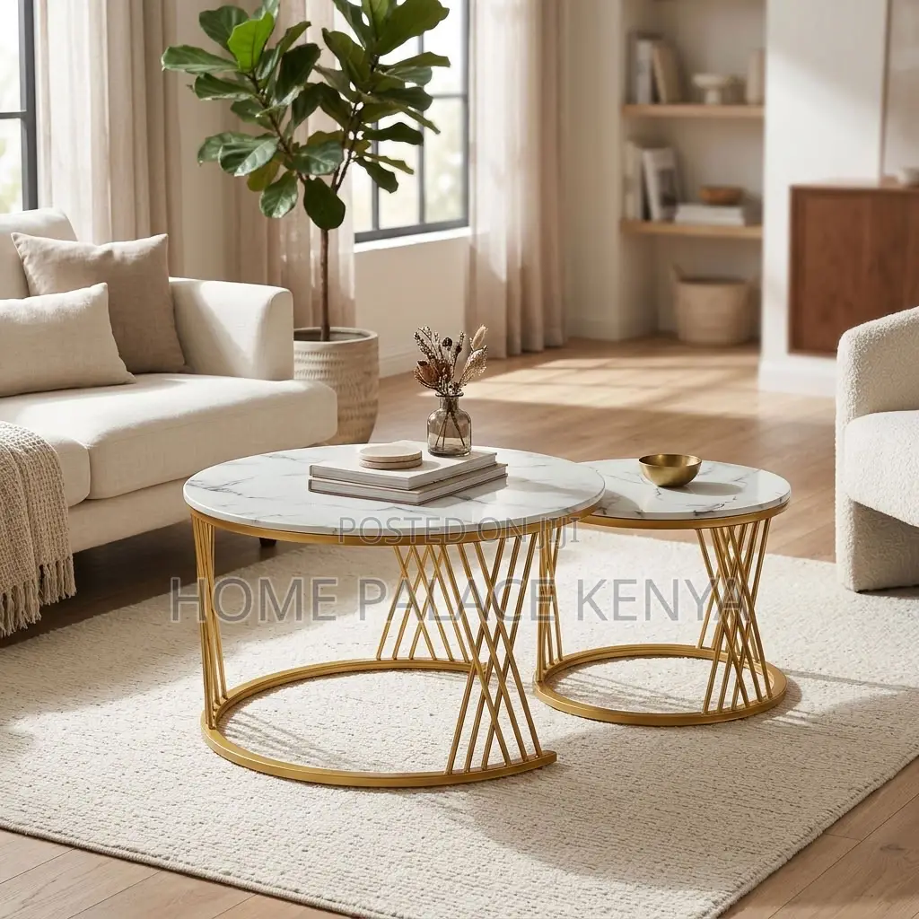 Nesting Table Set; Gold Frame Marble Nesting Table