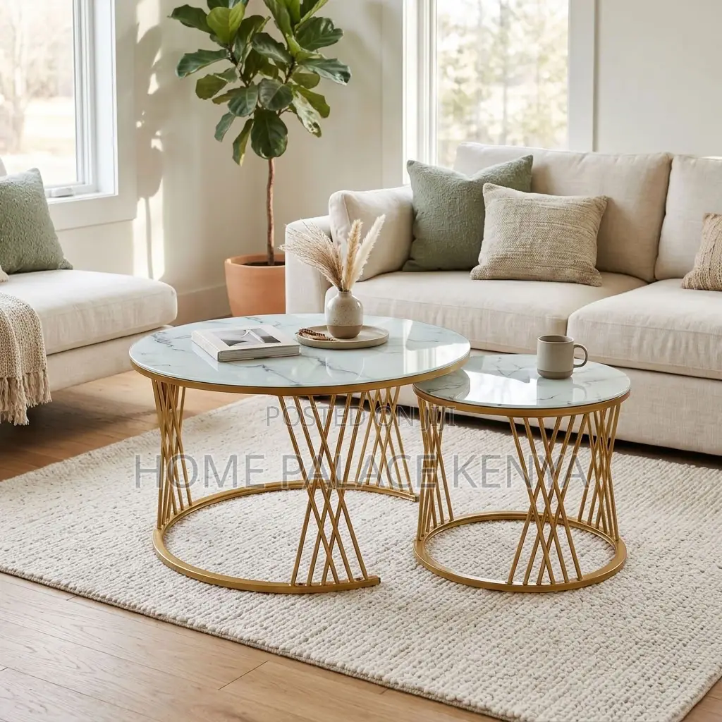 Nesting Table Set; Gold Frame Marble Nesting Table