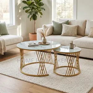 Nesting Table Set; Gold Frame Marble Nesting Table