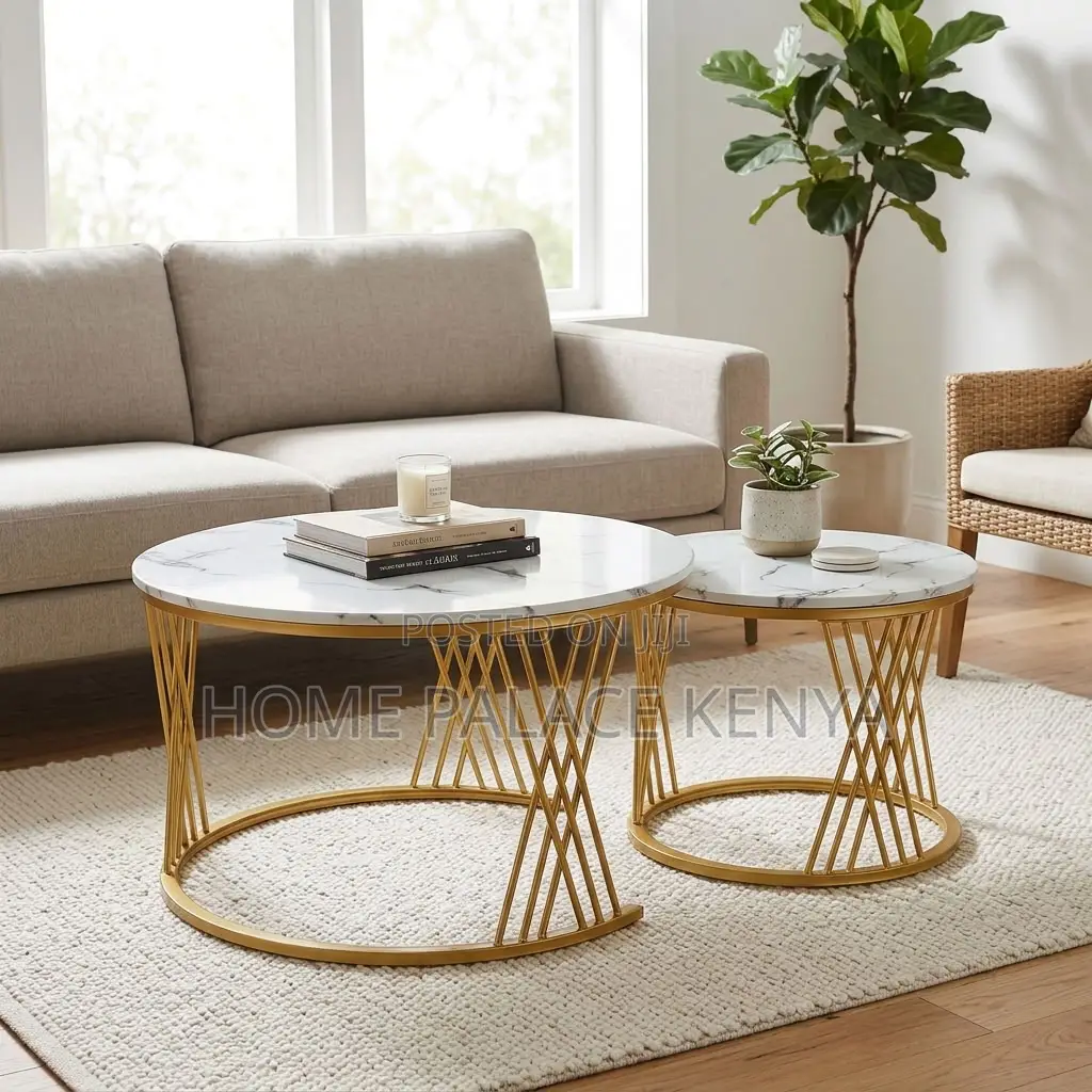 Nesting Table Set; Gold Frame Marble Nesting Table