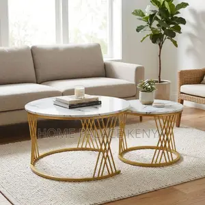 Nesting Table Set; Gold Frame Marble Nesting Table