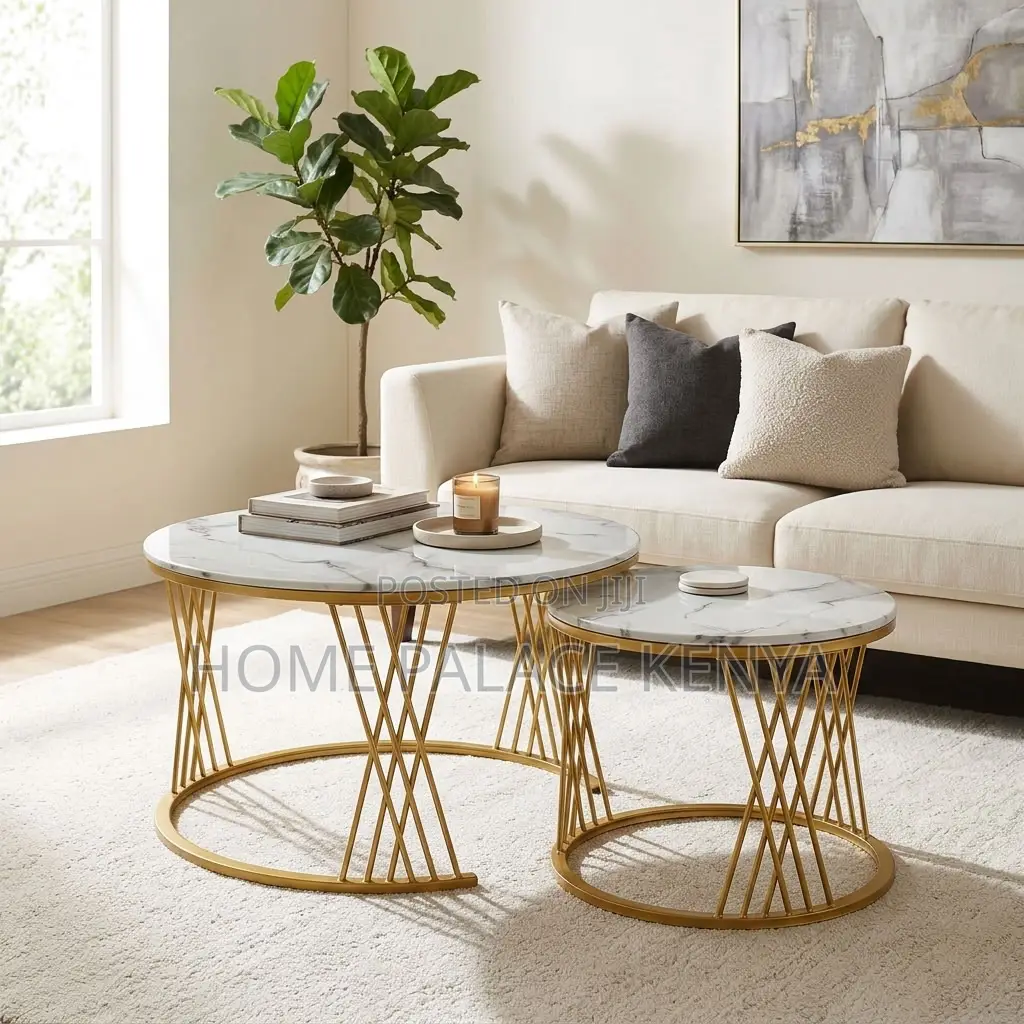 Nesting Table Set; Gold Frame Marble Nesting Table