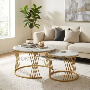 Nesting Table Set; Gold Frame Marble Nesting Table