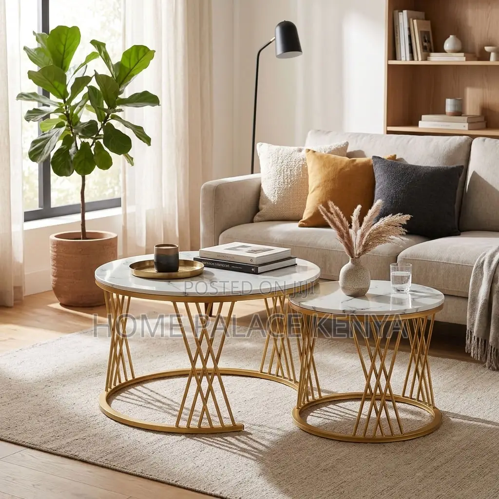 Nesting Table Set; Gold Frame Marble Nesting Table