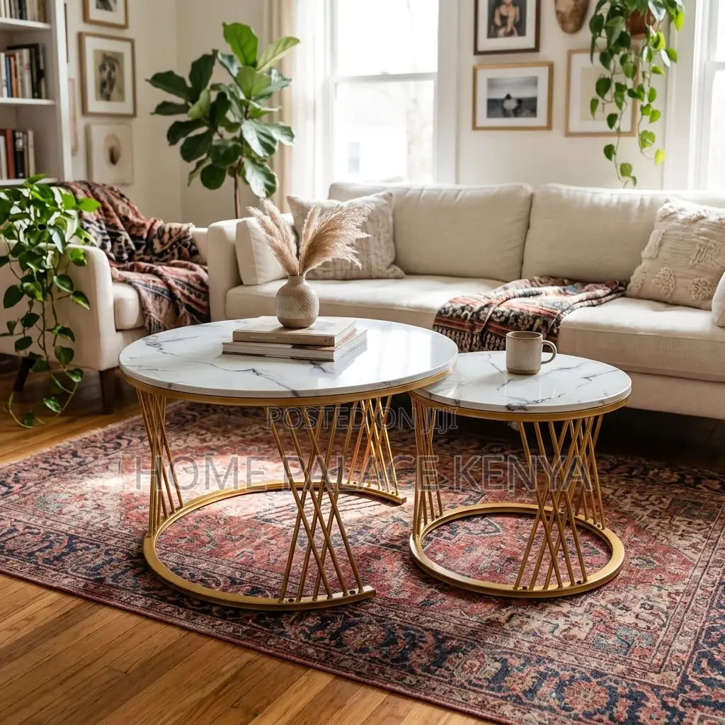 Nesting Table Set; Gold Frame Marble Nesting Table