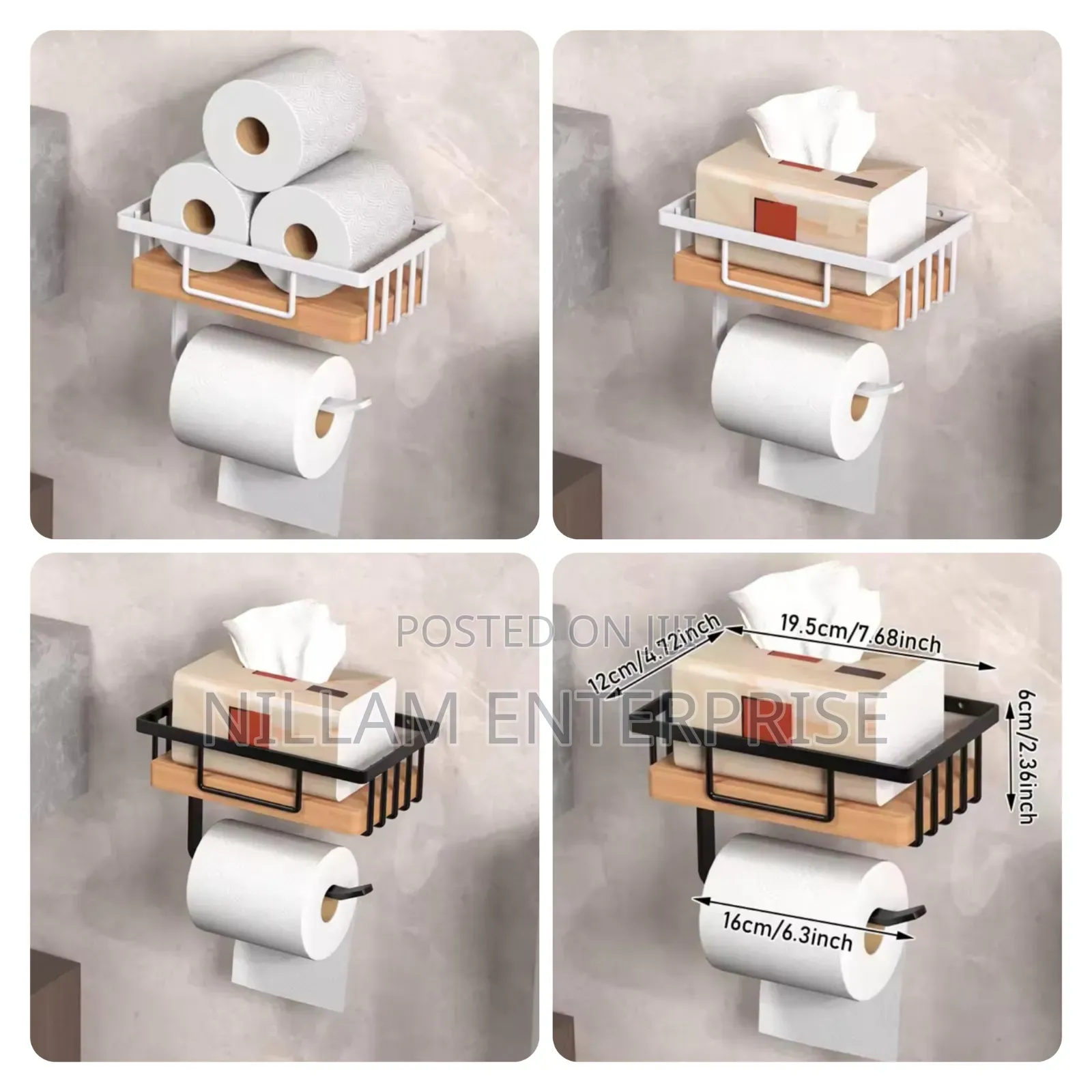 Metallic With Bamboo Tissue Holder& Wipes Storage Rack