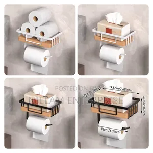 Metallic With Bamboo Tissue Holder& Wipes Storage Rack