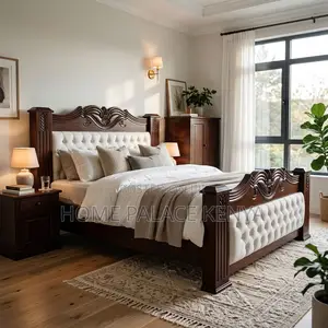 Home Bed Frame; King Size Mahogany Frame Padded Bed