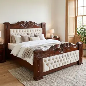 Home Bed Frame; King Size Mahogany Frame Padded Bed