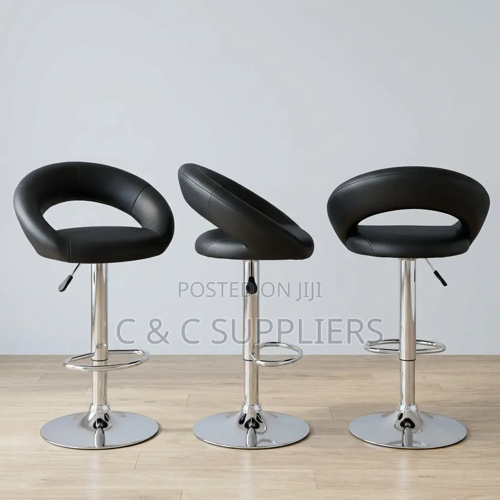 Round Leather Rolling Counter Stool.