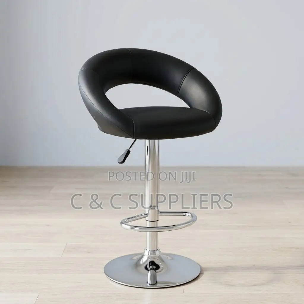 Round Leather Rolling Counter Stool.