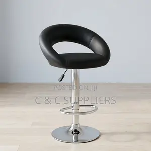Round Leather Rolling Counter Stool.