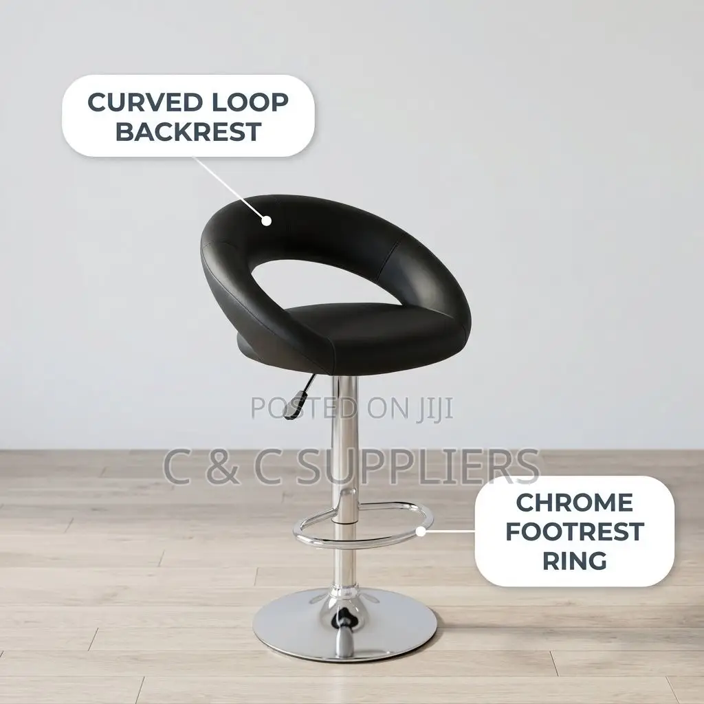 Round Leather Rolling Counter Stool.