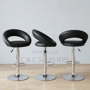 Round Leather Rolling Counter Stool.