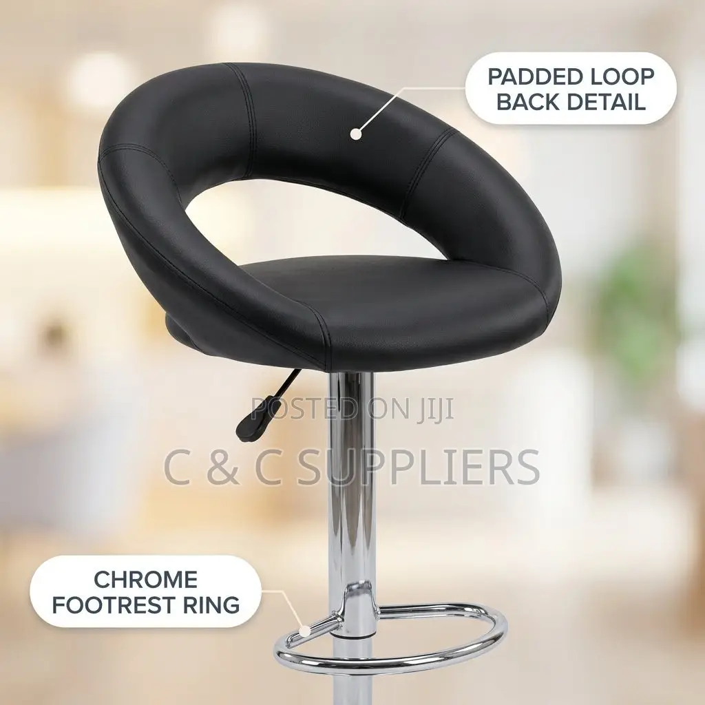 Round Leather Rolling Counter Stool.