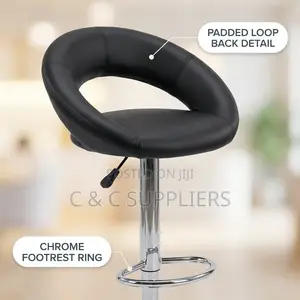 Round Leather Rolling Counter Stool.