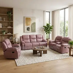 Sofas; 6-Seater Light Pink Fabric Recliner Sofa