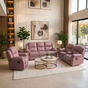 Sofas; 6-Seater Light Pink Fabric Recliner Sofa