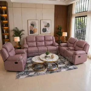 Sofas; 6-Seater Light Pink Fabric Recliner Sofa
