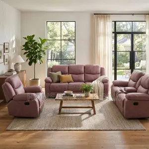 Sofas; 6-Seater Light Pink Fabric Recliner Sofa
