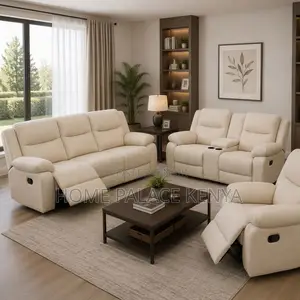 Recliners; 6-Seater Light White Fabric Recliner Sofa