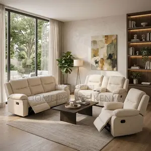 Recliners; 6-Seater Light White Fabric Recliner Sofa
