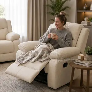 Recliners; 6-Seater Light White Fabric Recliner Sofa