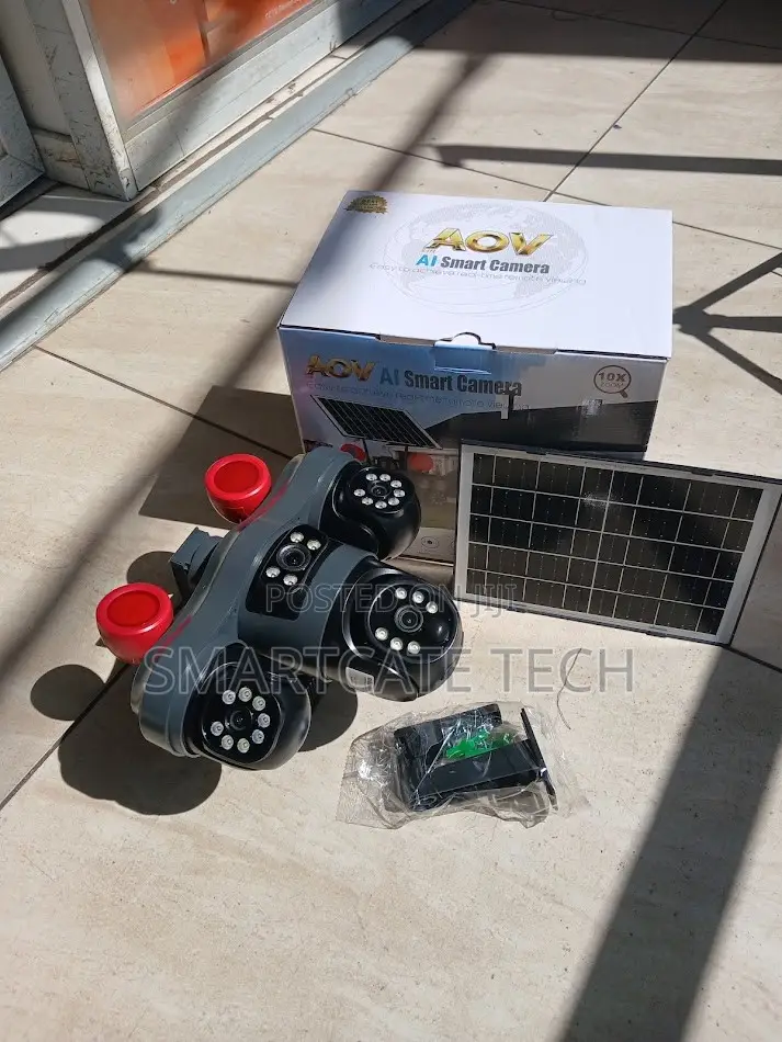 V380 Triple Lens 4G Solar CCTV Camera With Strobe Light