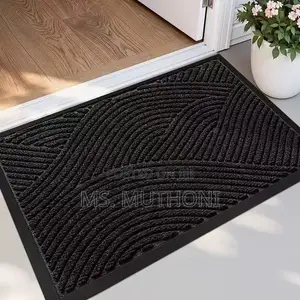 Modern Geometric Striped Doormat With a Curved Swirl Design