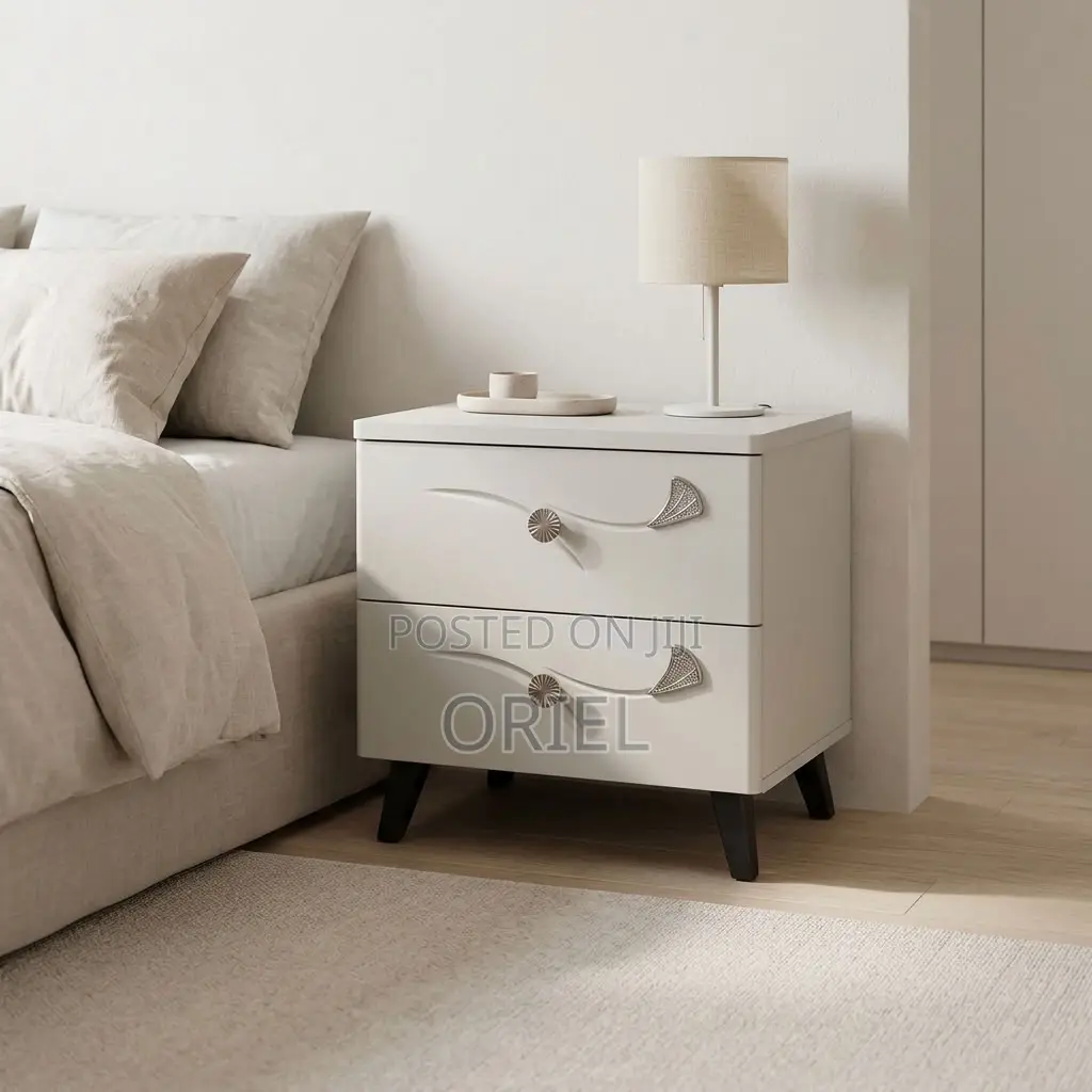 White Bedside Table With 2 Drawers – Modern Bedroom Nightstand