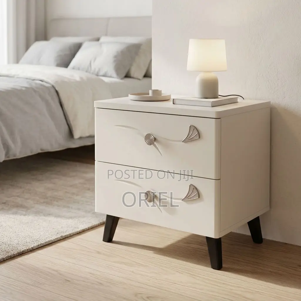 White Bedside Table With 2 Drawers – Modern Bedroom Nightstand