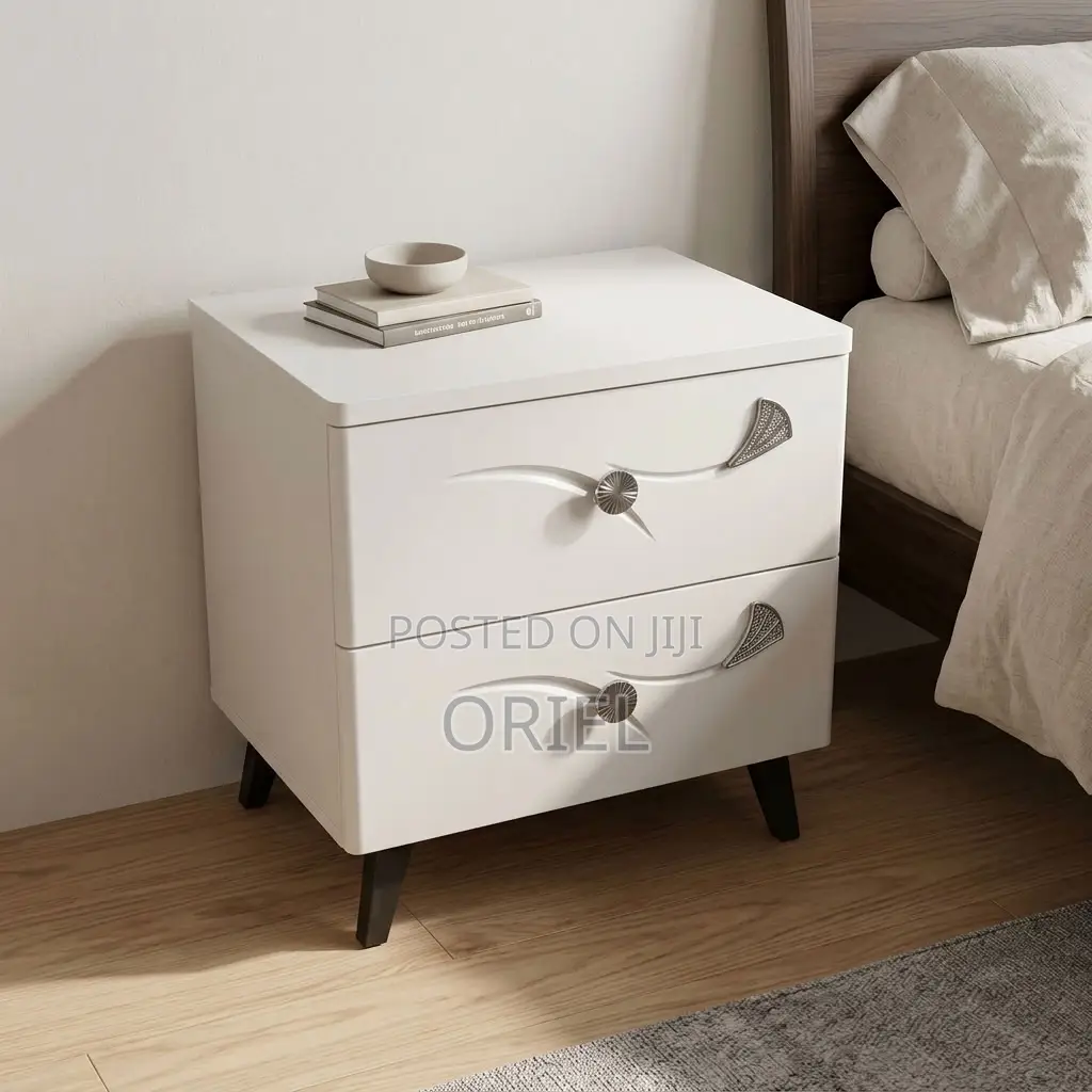 White Bedside Table With 2 Drawers – Modern Bedroom Nightstand