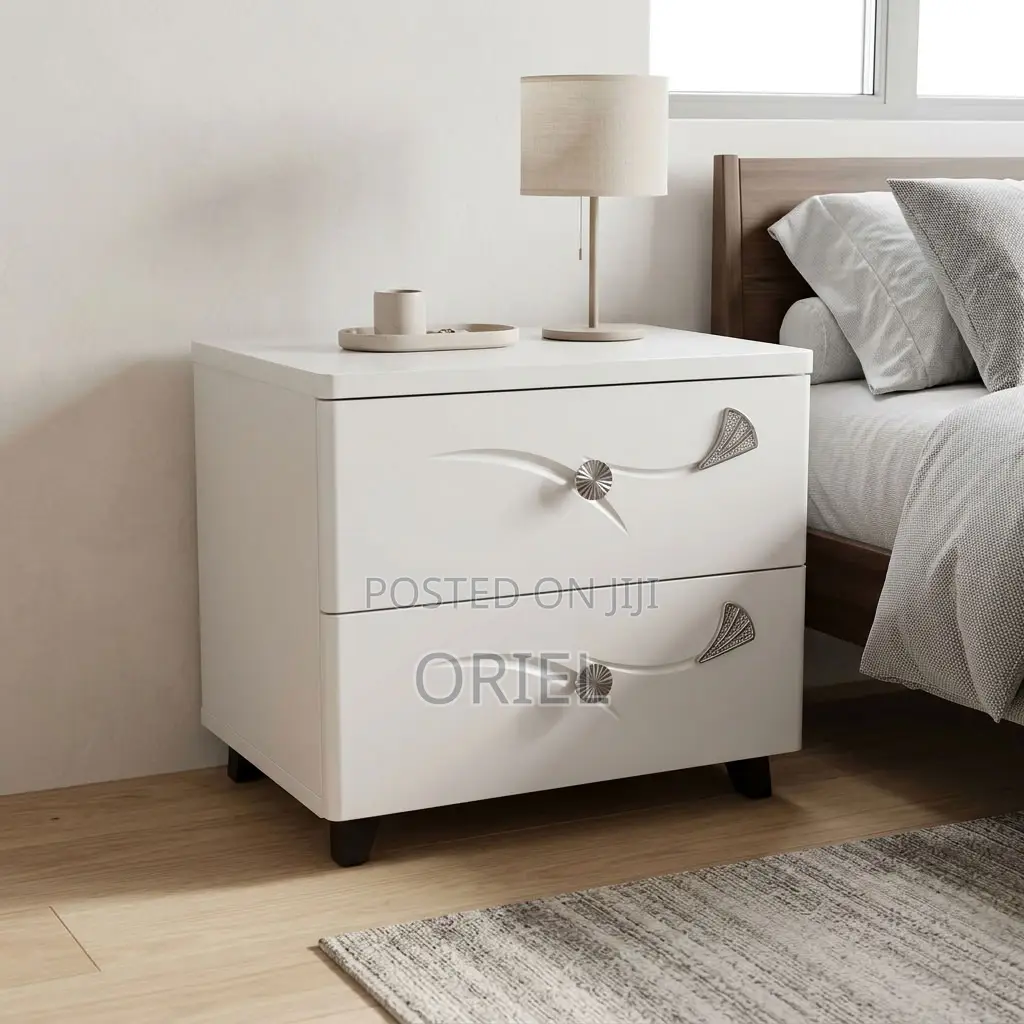 White Bedside Table With 2 Drawers – Modern Bedroom Nightstand