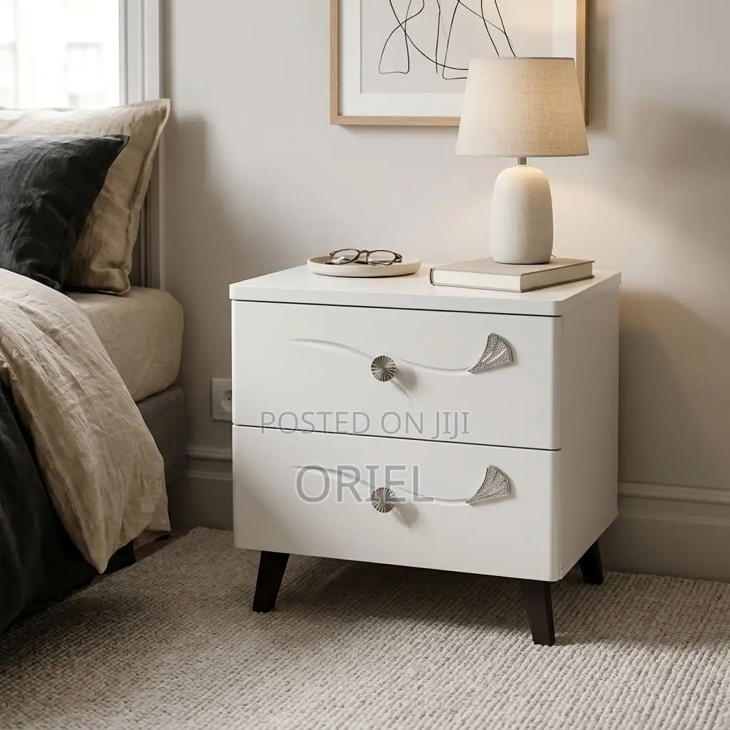 White Bedside Table With 2 Drawers – Modern Bedroom Nightstand