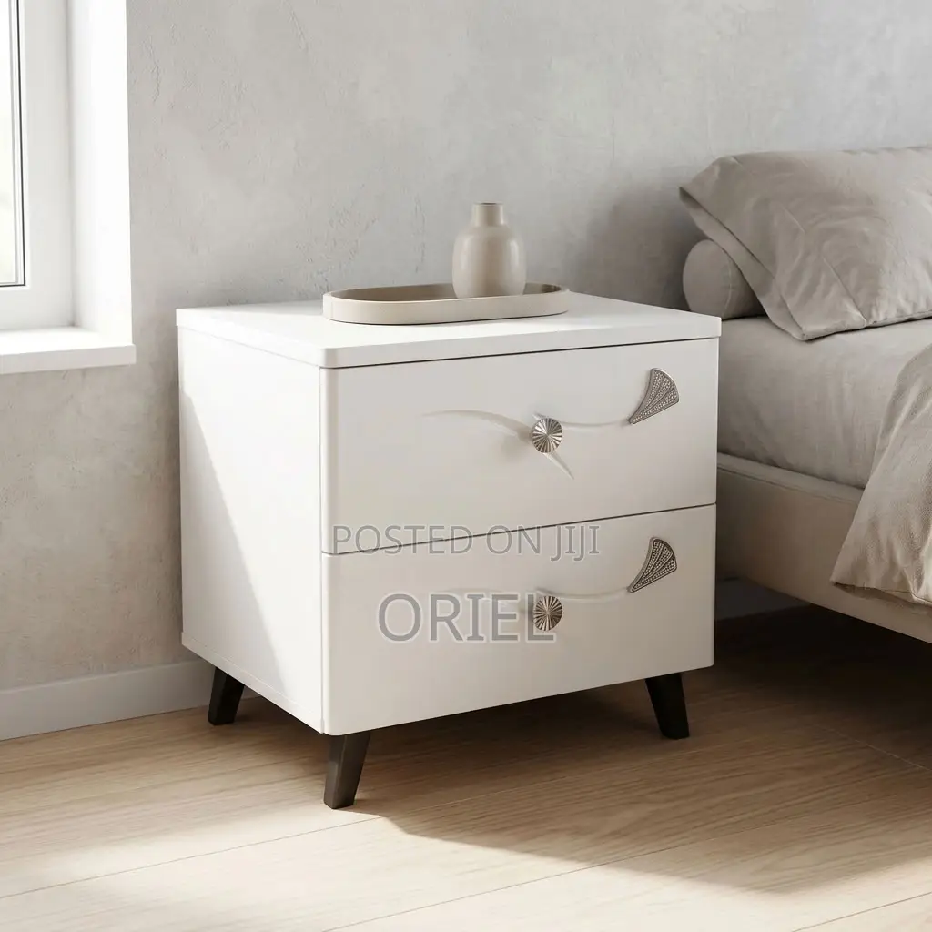 White Bedside Table With 2 Drawers – Modern Bedroom Nightstand