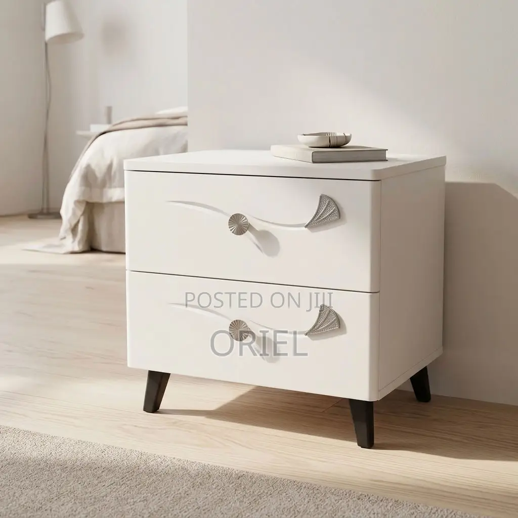 White Bedside Table With 2 Drawers – Modern Bedroom Nightstand