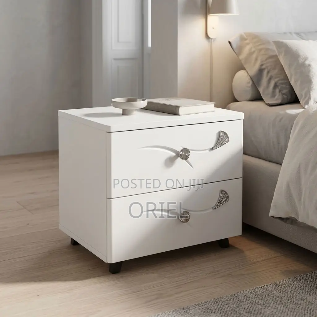 White Bedside Table With 2 Drawers – Modern Bedroom Nightstand
