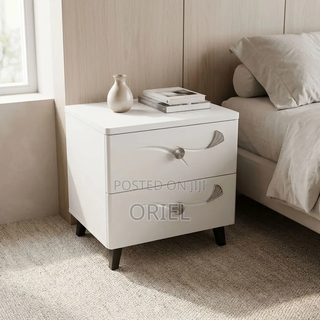 White Bedside Table With 2 Drawers – Modern Bedroom Nightstand
