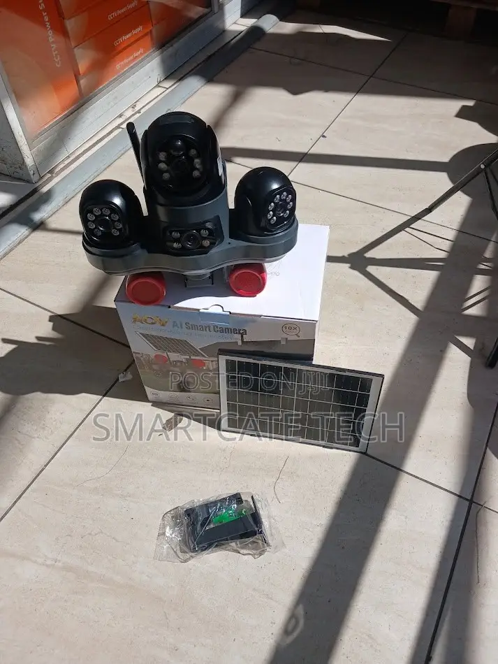 V380 Three Lens 4G Solar Security Camera With Strobe Alarm