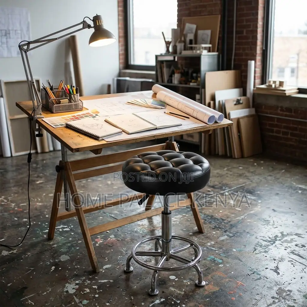 Lab Stool; Leather Padded Adjustable Lab Stool